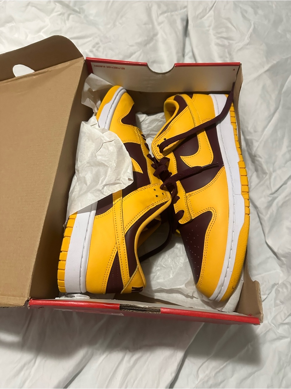 Nike Dunk Low Yellow and Maroon Two-Tone Sneakers